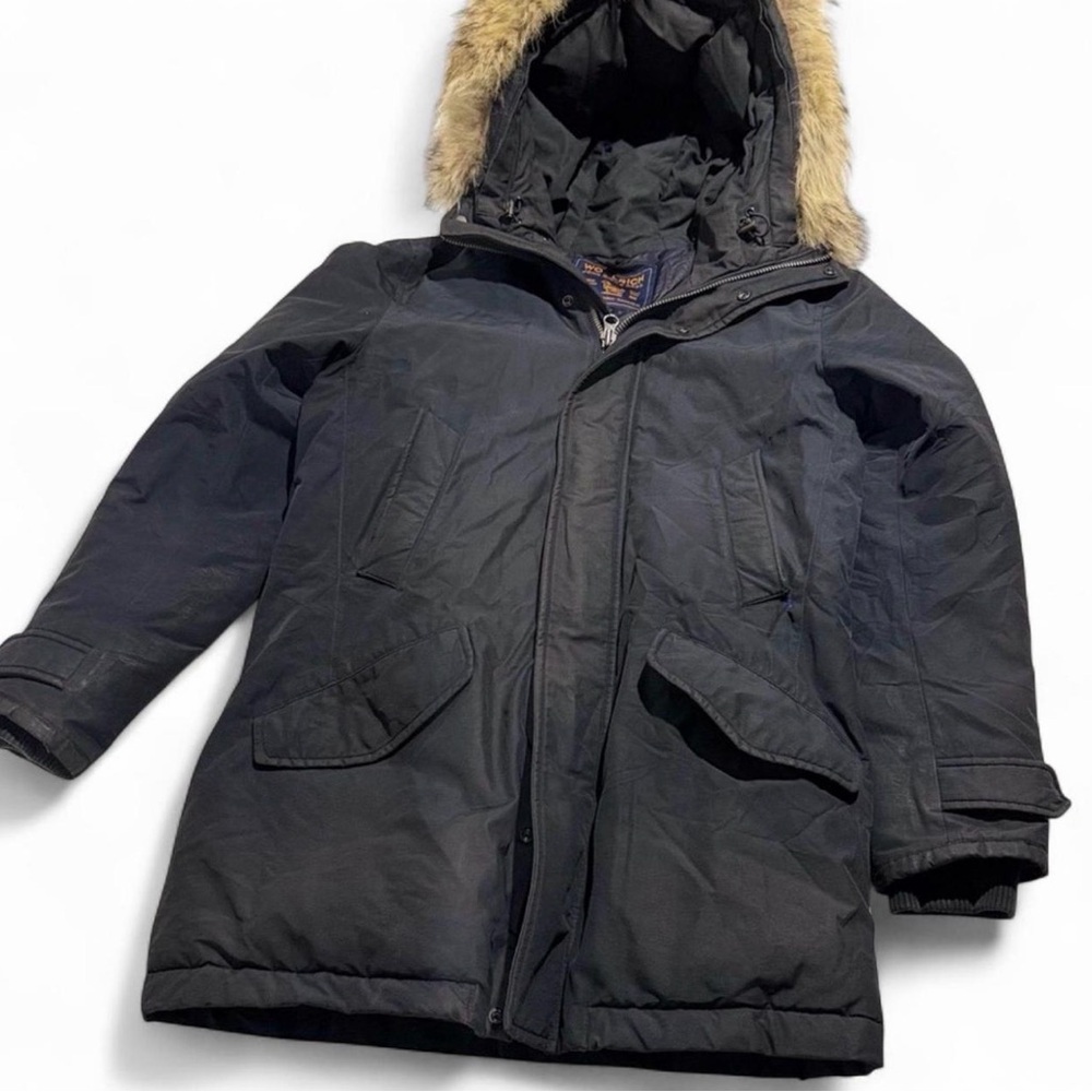 Woolrich Polar Parka XS Black Down Coat Genuine Coyote Fur Hood